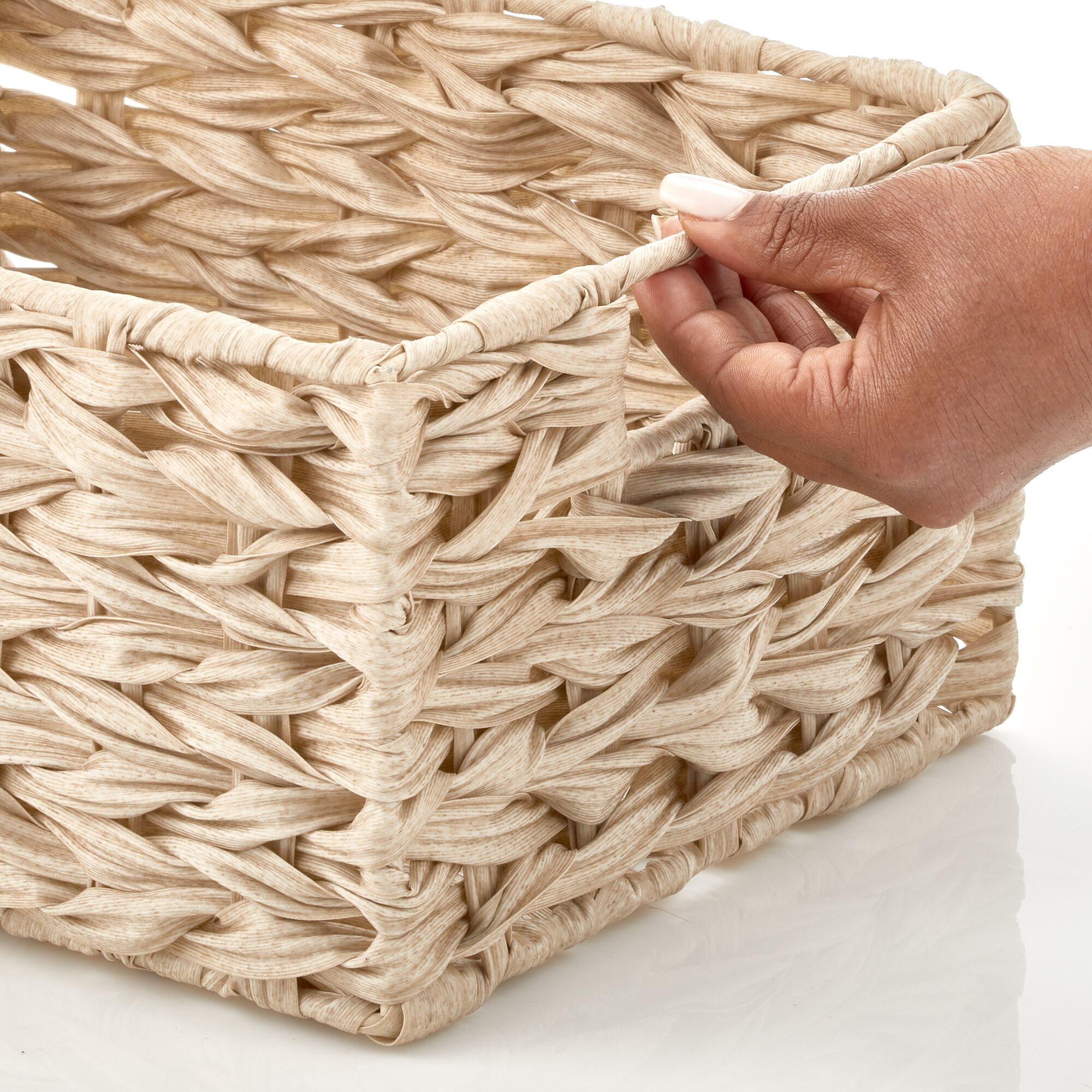 mDesign Woven Farmhouse Kitchen Pantry Storage Basket Box, 6 Pack, Cream/Beige