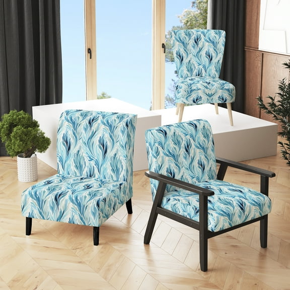 Designart "Breezy Coastal Ikat in Blue and White II" Blue Ikat Upholstered Accent Chair - Victorian Arm Chair For Living Room