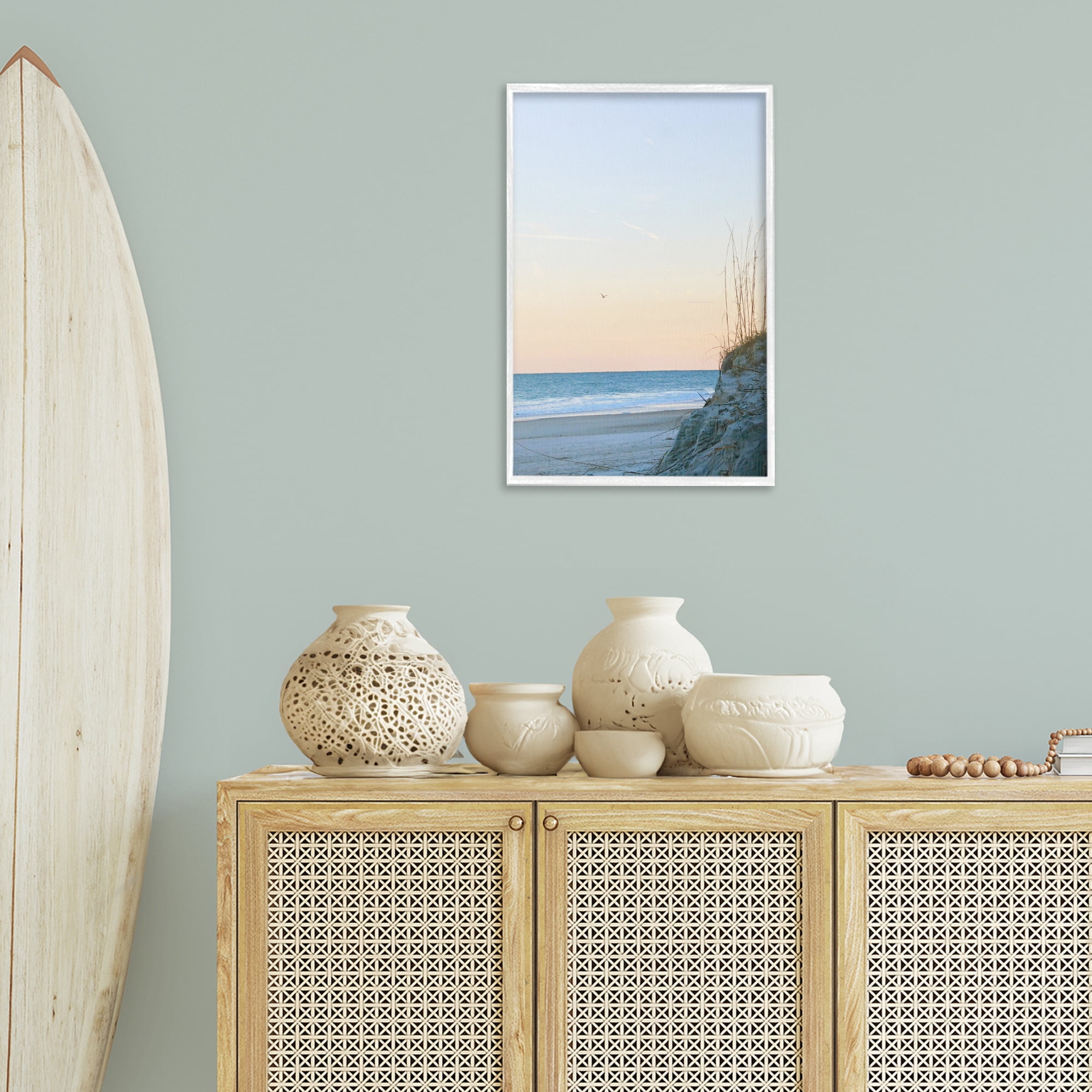 Stupell Industries Serene Beach Sunset Landscape Photography White Framed Art Print Wall Art, 16 x 24