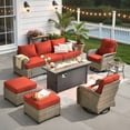 thumbnail image 3 of Ovios 9 Pieces Outdoor Patio Sectional Furniture with 54" Gas Propane Fire Pit Table All-Weather Rattan Wicker Conversation Set with Swivel Glider Rocking Chair for Backyard, 3 of 10