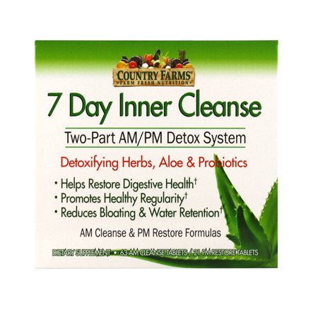 Country Farms 7 Day Inner Cleanse, AM/PM Detox System, Detoxifying Herbs, Aloe & Probiotics
