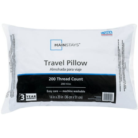 Mainstays 100% Polyester Travel Pillow 14" x 20" in White