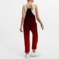 thumbnail image 5 of QATAINLAV Jumpsuits for Women Casual Dressy Sleeveless Overalls Loose Long Wide Leg One Piece Pants Colorblock V Neck Jumpers with Pockets, Wine, XXXL, 5 of 8