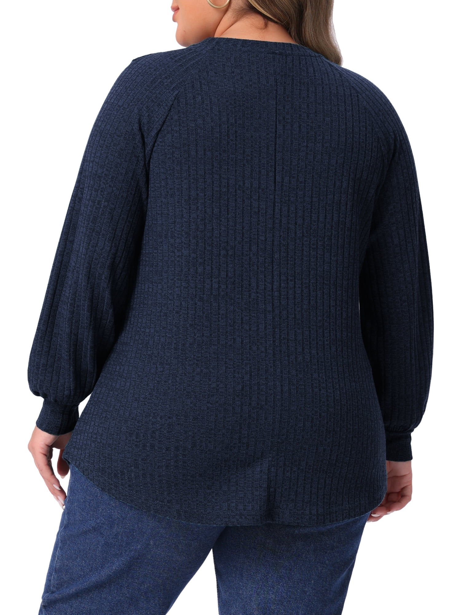 DARING DIVA Women's Plus Tops Crew Neck Button Decor Pullover Blouses 2X Dark Blue