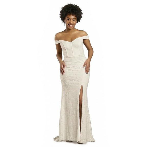 David’s Bridal, The Edit by DB Studio Women's Corset Bodice Off-the-Shoulder Wedding Dress, Full Length, Lace