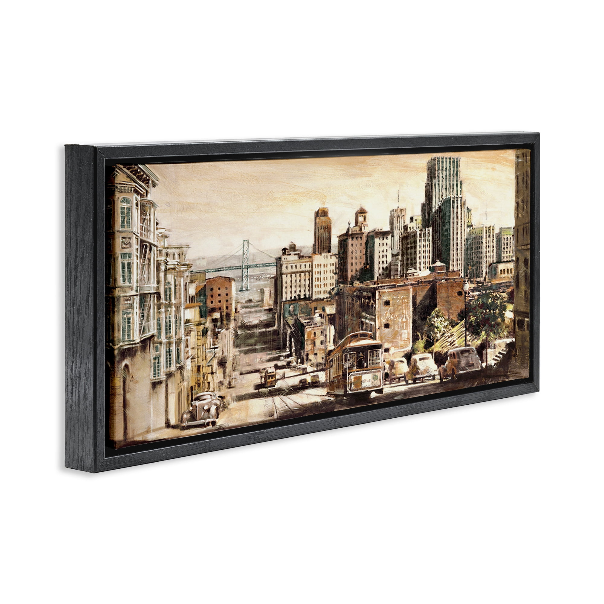 Stupell Industries Industrial City Scene Scenery Painting Black Floater Framed Art Print Wall Art, 25 x 11