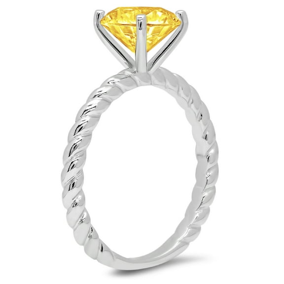 2 ct Round Cut Simulated Yellow Diamond Solitaire Engagement Ring for Women in 14K White Gold