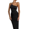 thumbnail image 2 of VISgogo Vestido de mujer sin mangas de color sólido, un hombro Correa de espagueti Sin espalda Ruched Skinny Fit Long Club Party One-Piece VISgogo moda, 2 of 9