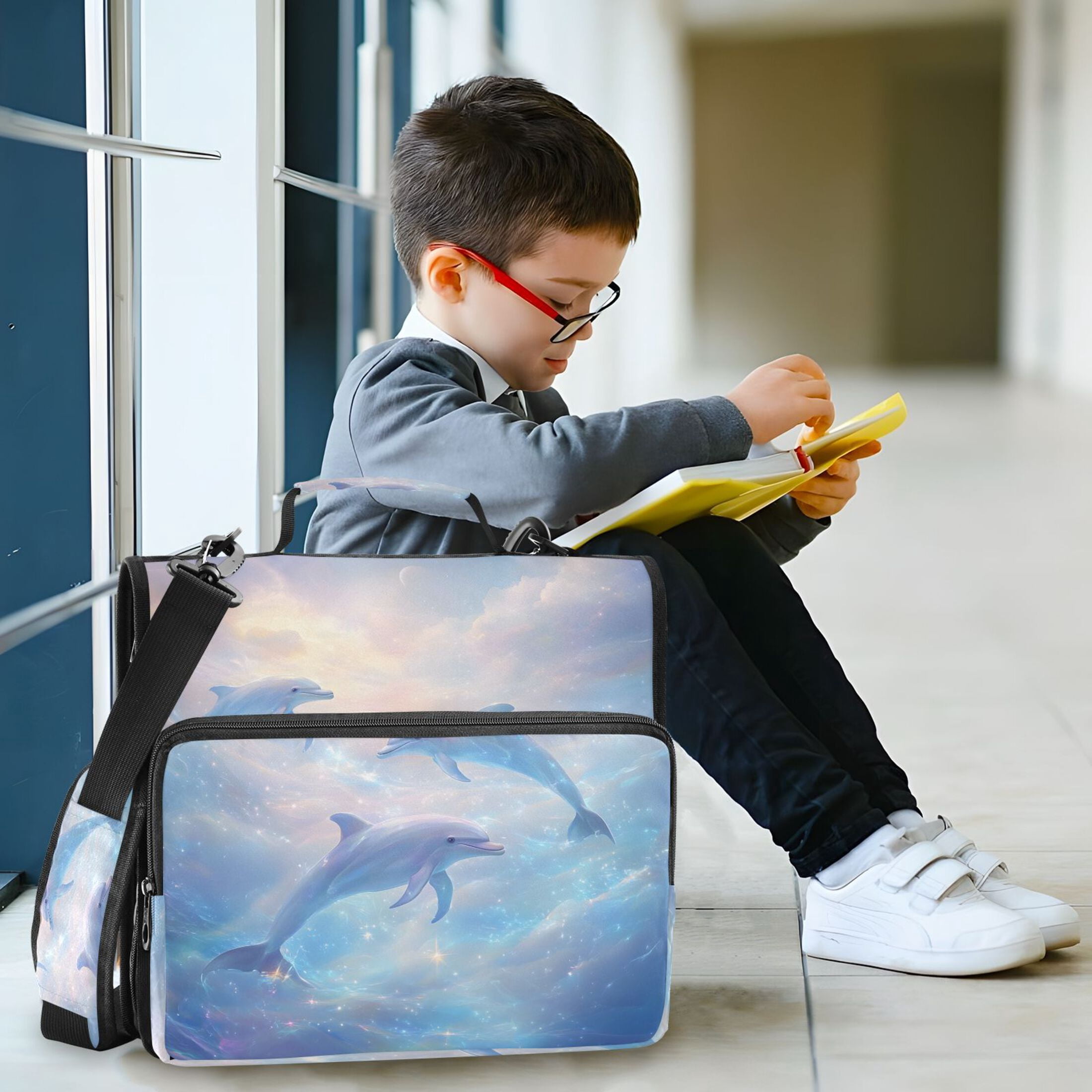 3 Ring Zipper Binder with Shoulder Strap Waterproof Trapper Keeper 2 Inch D-Ring 500 Sheets Capacity Dolphin in Glowy Sea