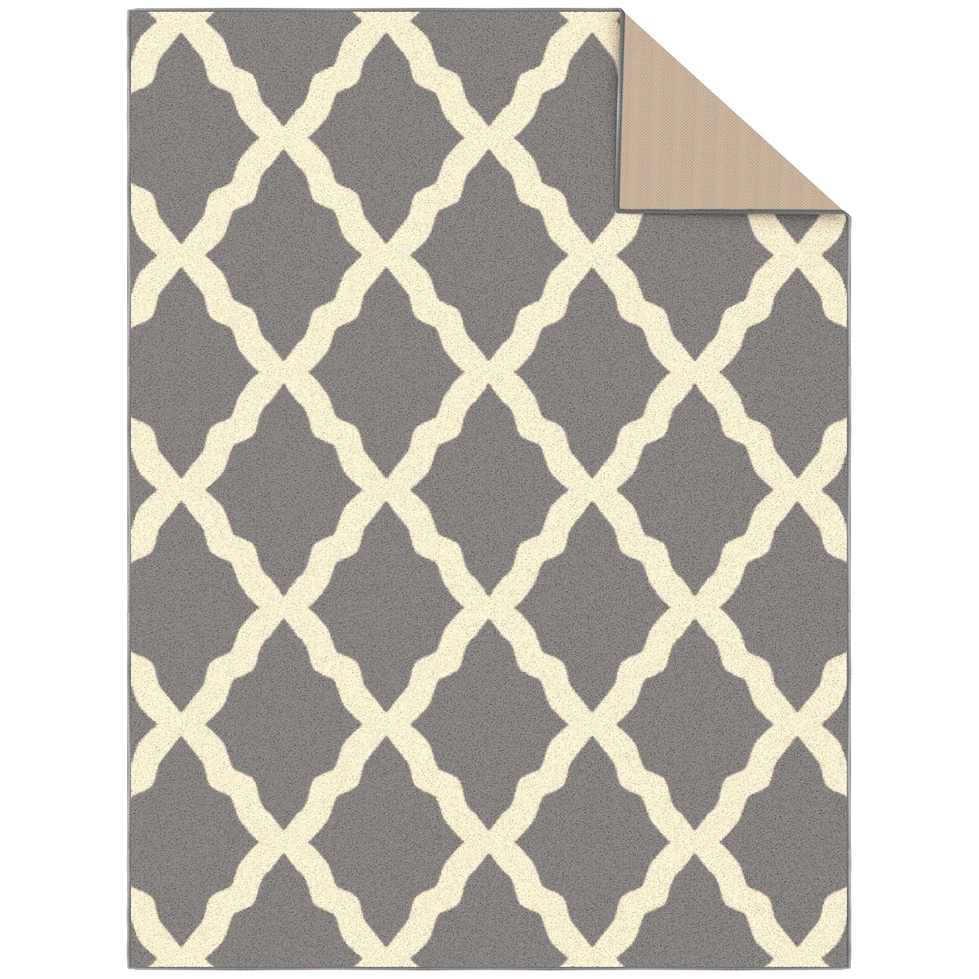 Ottomanson Trellis Area Rug 5' x 6'6" - Non Slip Low Pile Carpet, Gray