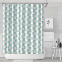 Light Blue and Cream Checkered Pattern Shower Curtain 84"x72" ,Bathroom Decorative Shower Curtains Set with 12 Hooks,Modern Waterproof Washable Shower Curtain