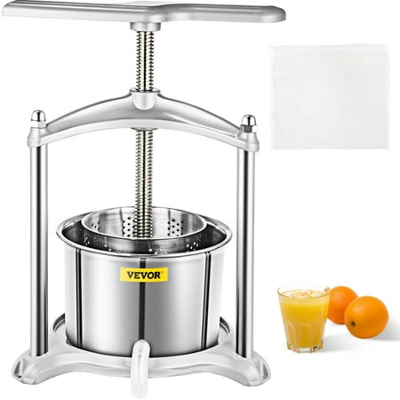 VEVOR Wine Presser 1.6 Gal Grape Press for Wine Making 6L Wine Press Machine with Dual Stainless Steel Barrels Wine Cheese Fruit Vegetable Tincture Press with Labor-saving Handle & Triangular Base