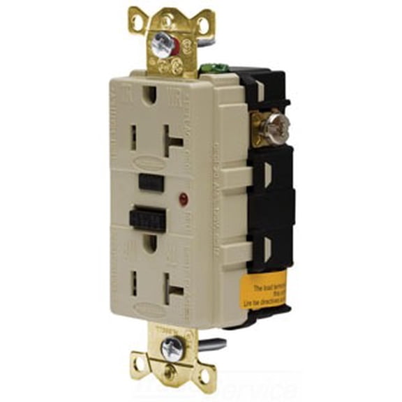 Hubbell GFR5362ITR, GFCI Receptacle, 20A/125V Industrial, Ivory, 1 PC
