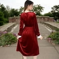 thumbnail image 5 of Women's Velvet Dress with Lace Trim and Button Detail - X Large, Burgundy, 5 of 7