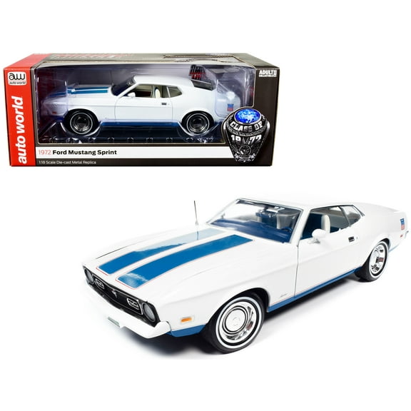 1972 Ford Mustang Sprint White with Blue Stripes "Class of 1972" "American Muscle" Series 1/18 Diecast Model Car by Auto World