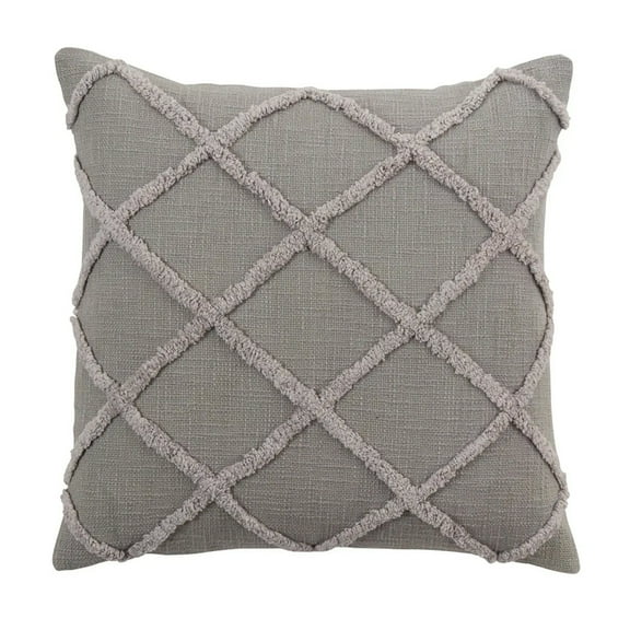 Fennco Styles Diamond Tufted Cotton Decorative Throw Pillow Cover 20" W x 20" L - Grey Lattice Cushion Case for Home, Couch, Living Room, Bedroom, Office and Holiday Décor
