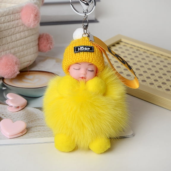 YYKihy Furry Sleeping Baby Keychain With Sleeping Pompon, Suitable For Babies, Handbags Or Car Pendants, Keychains