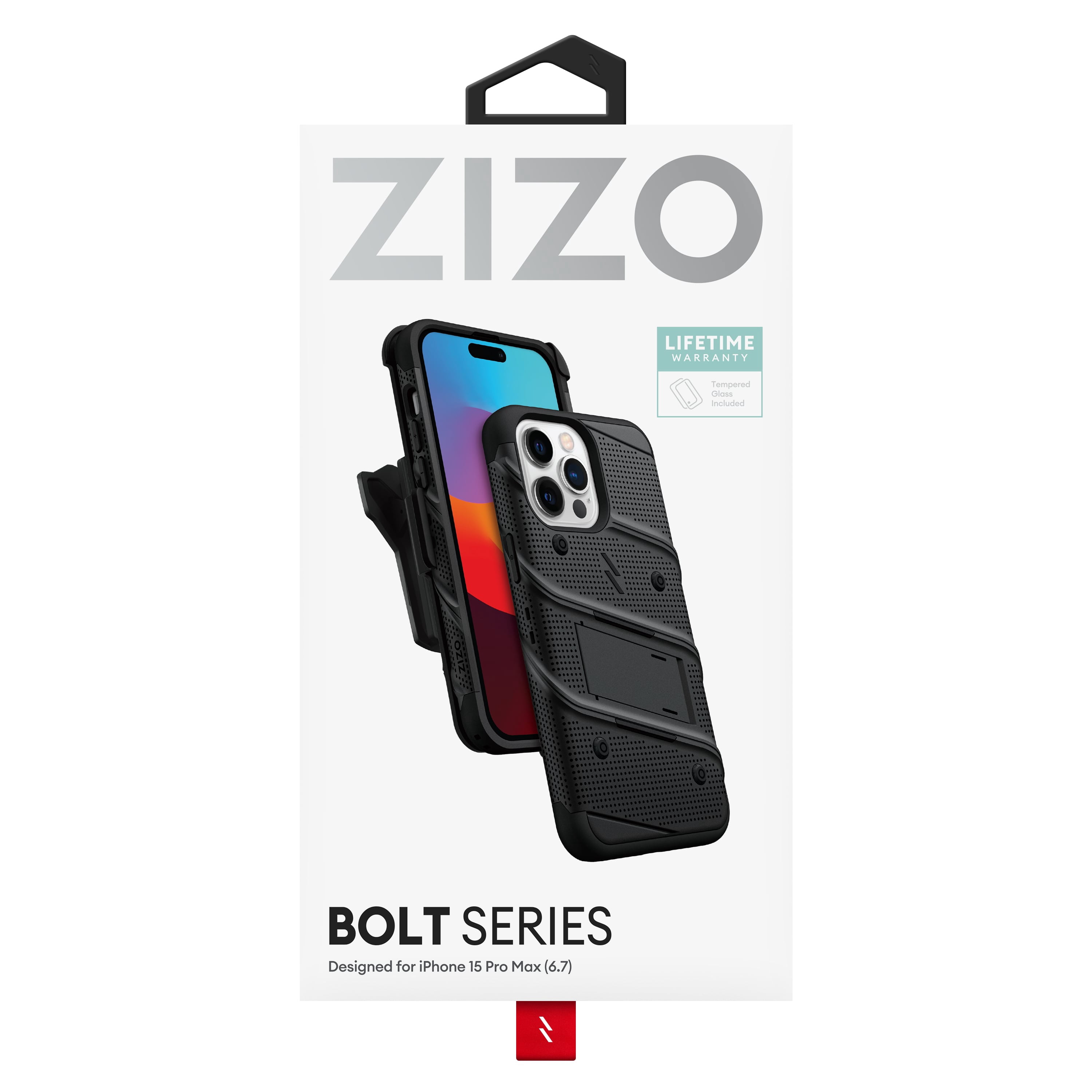 ZIZO BOLT Bundle Max Case with Glass For Apple iPhone 15 Pro Max- Black