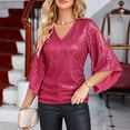 YUHAOTIN Female Knit Tops for Women Womens Sequin Tops 3/4 Sleeve