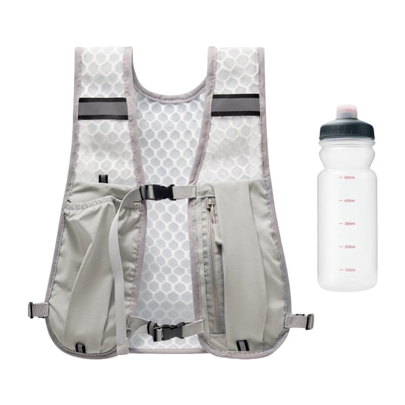 Wswqop Lightweight Hydration Vest with 500ml Water Bottle for Jogging Reflective Design Light Gray