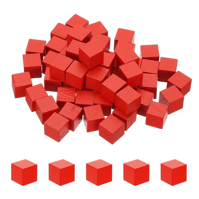 Uxcell 50 Pcs Bloques de Madera, Cubo de Madera Natural Sin Terminar de 1 Pulgada para Proyecto de Arte de Bricolaje, Pintura y Decoración, Rojo