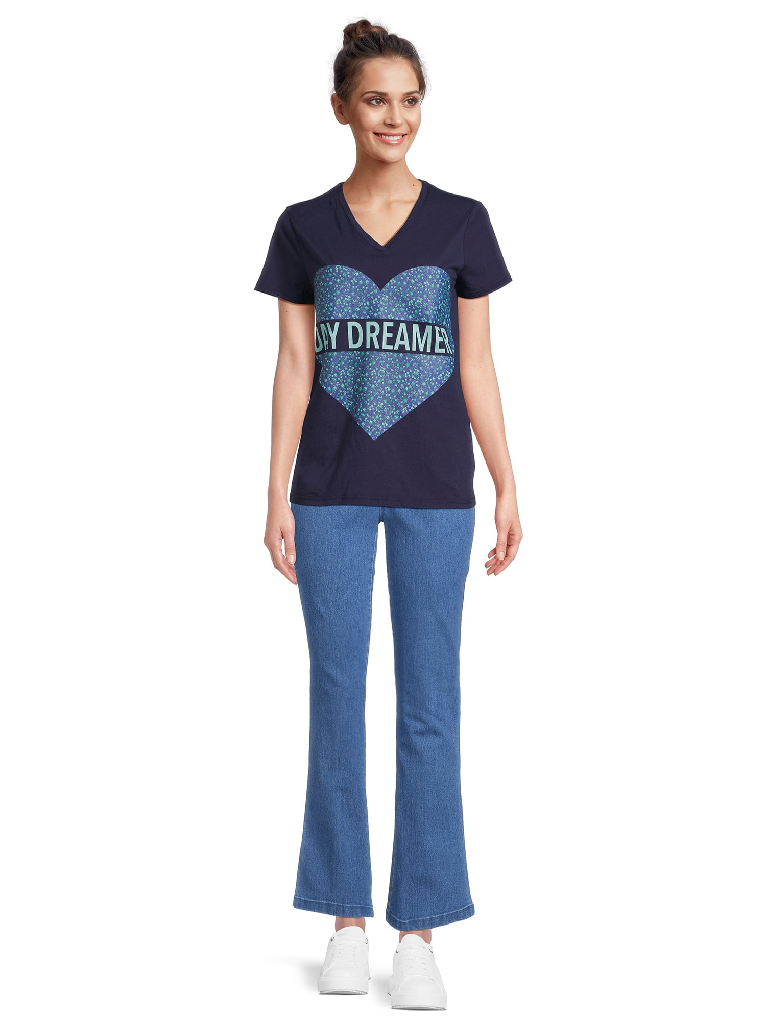 RealSize Women's V-Neck Graphic Tee with Short Sleeves, Sizes XS-3XL