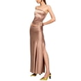 thumbnail image 3 of Biekopu Women's Summer Satin 2PCS Outfits,Solid Color Strapless Tube Tops + High Waist Bodycon Slit Long Skirt, 3 of 6