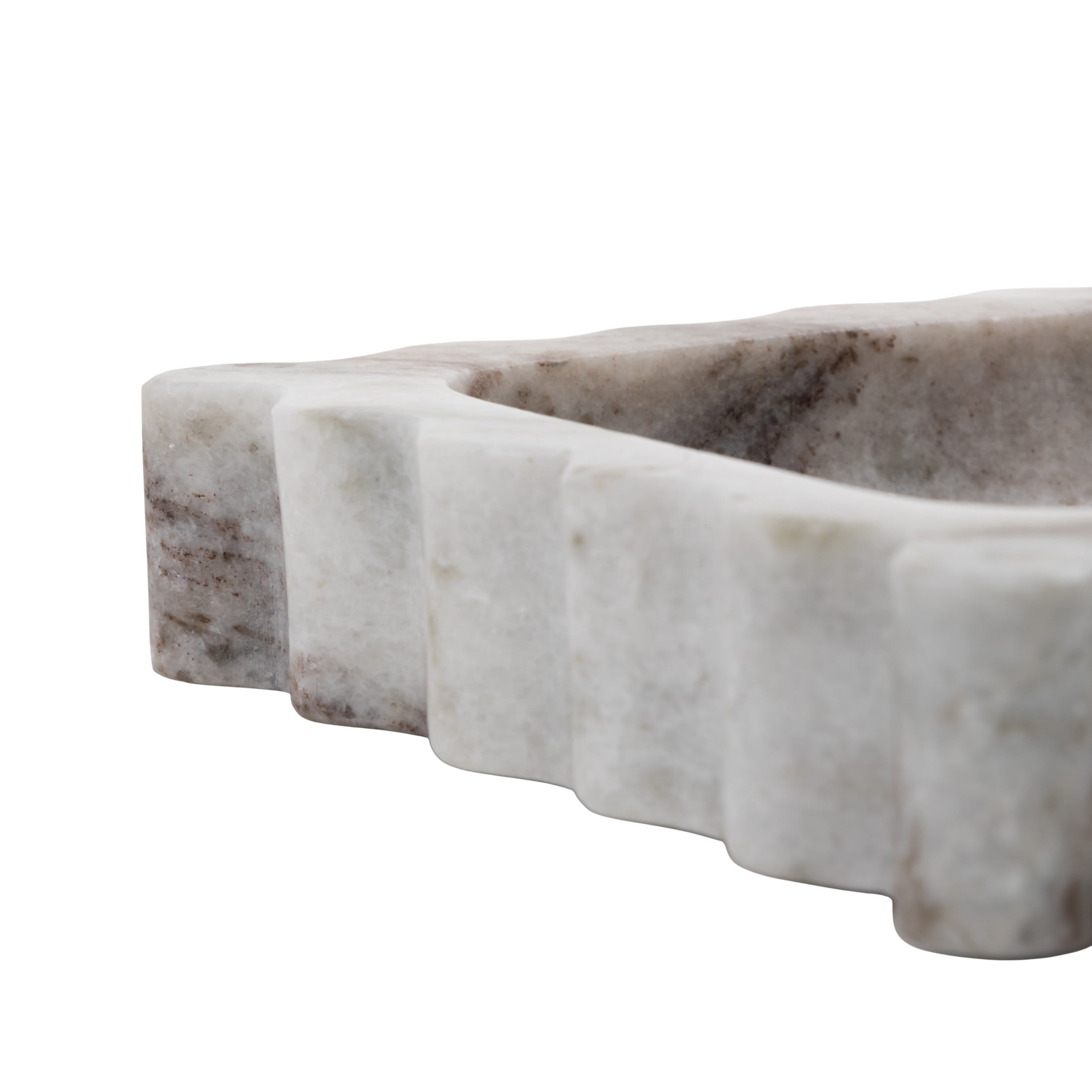 DecMode 6" x 6" Gray Marble  Tray with Brown Swirl Pattern and Wavy Edges, 1-Piece
