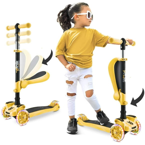 Patineta Scooter Hurtle con 3 Ruedas Luces LED Ajustable Asiento Plegable con Freno Infantil Amarillo Hurtle H3843556