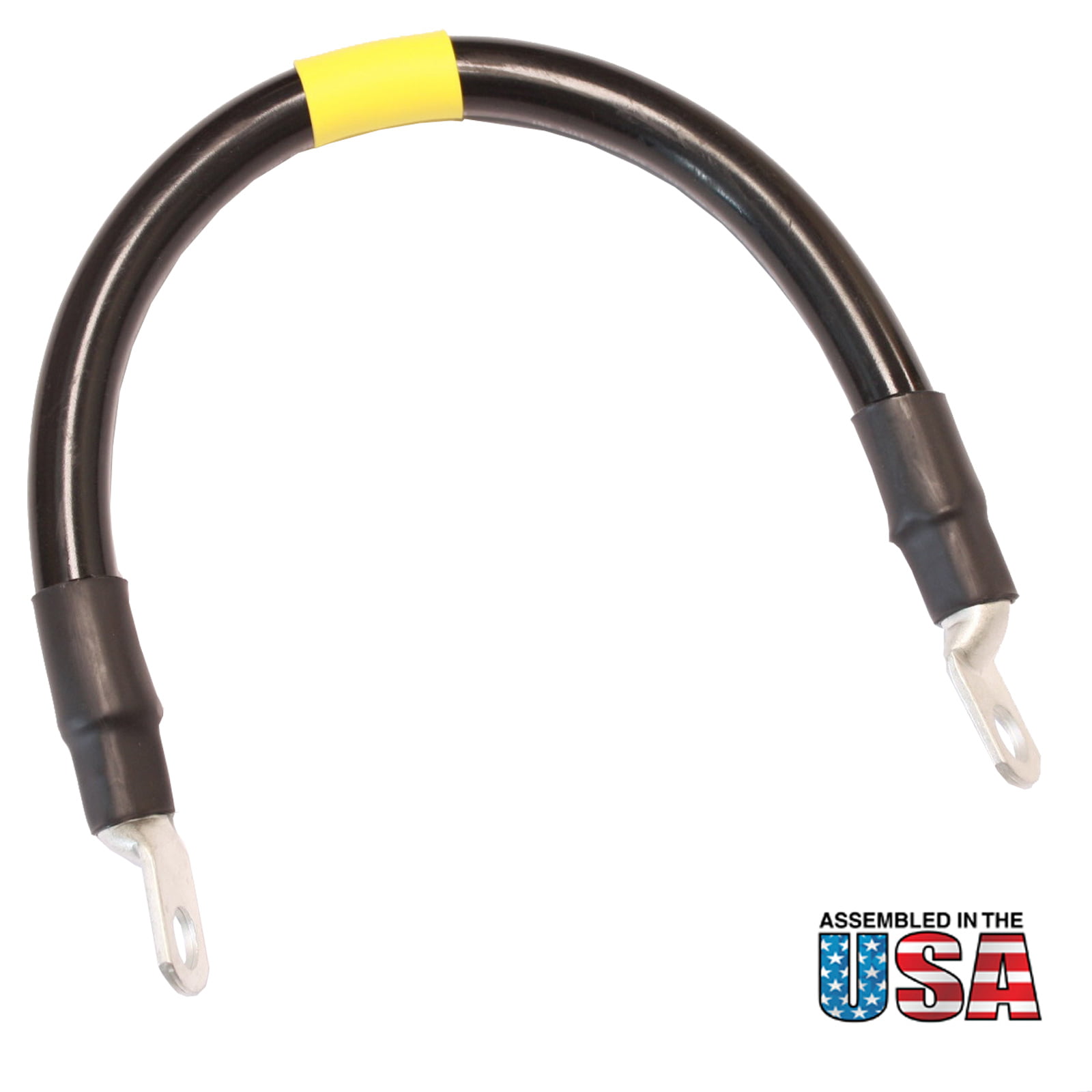 12 inch with 3/8 Anti Corrosion Copper Ring Terminal Lugs Both Ends USA Made All Copper Flexible Stranding Black 0 Gauge 1/0 AWG Battery Cable 