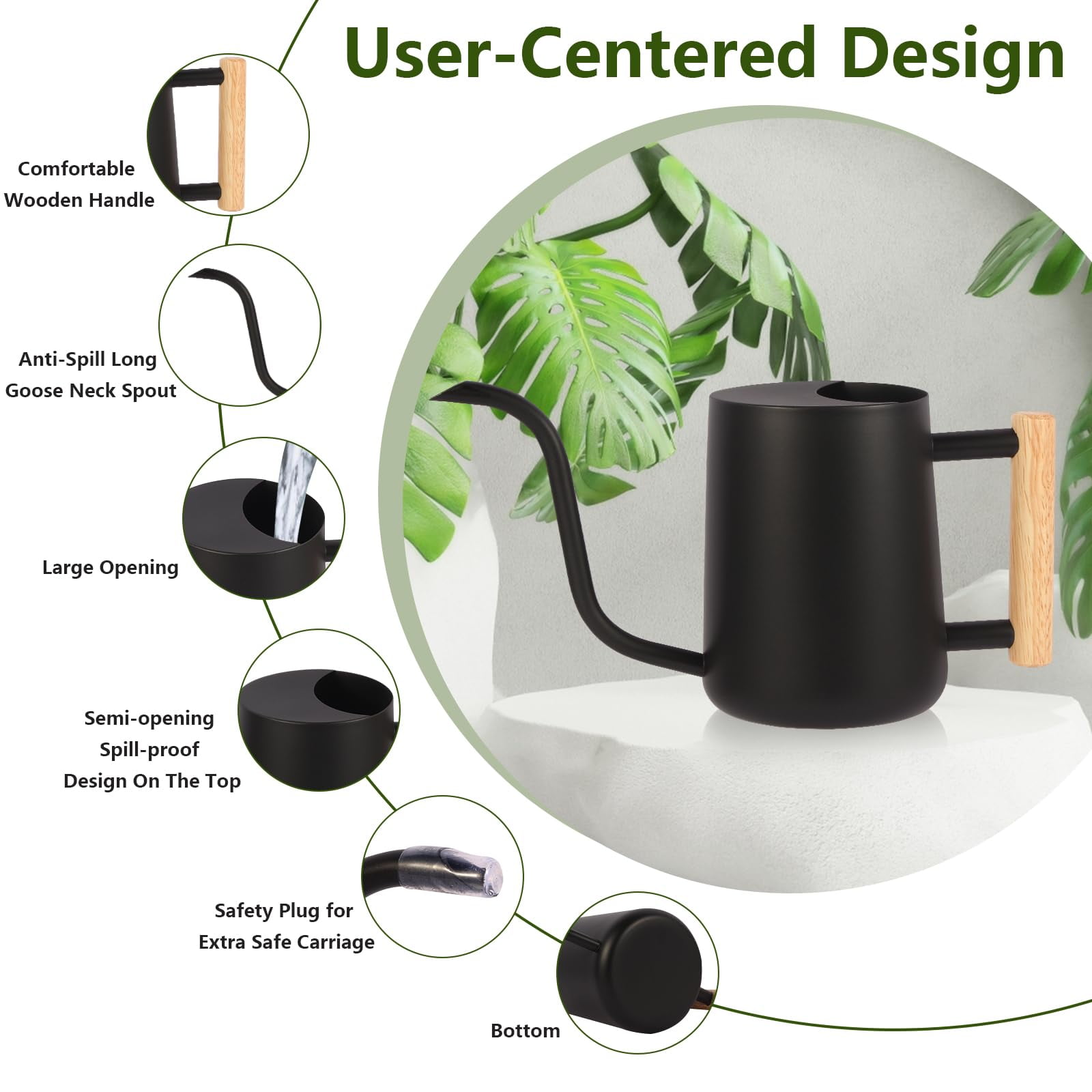 Watering Can Indoor Plants, 35oz Small Stainless Steel Metal Watering Can Modern Decorative Watering Pot with Long Spout for Indoor House Plant Bonsai Garden Flowers (Copper) - BLACK