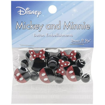 Dress It Up Buttons, Mickey & Minnie, Craft & Sewing Fastener Buttons, Multi Color, 6 Pcs.