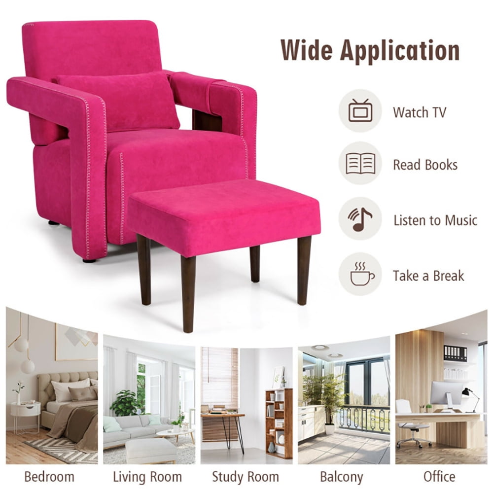 Finihen Accent Single Sofa Chair with Ottoman, Modern Berber Fleece Single Sofa Chair with Ottoman and Waist Pillow, for Living Room, Bedroom, Red Finihen Accent Single Sofa Chair with Ottoman, Modern Berber Fleece Single Sofa Chair with Ottoman and Waist Pillow, for Living Room, Bedroom, Red