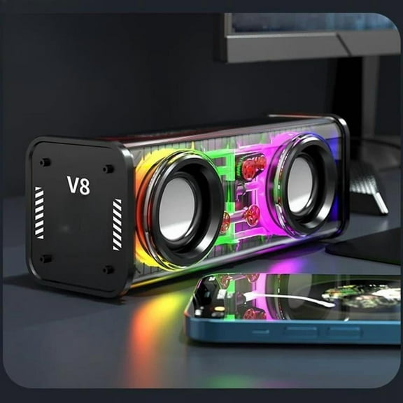 2025 New Monitor Speaker Transparent Mecha Speakers Bluetooth 5.0 Wireless Double Bass Diaphragm Subwoofer Music TWS RGB Light Loudspeaker Monitor  Speaker Audio Colorful Portable Stereo Cable
