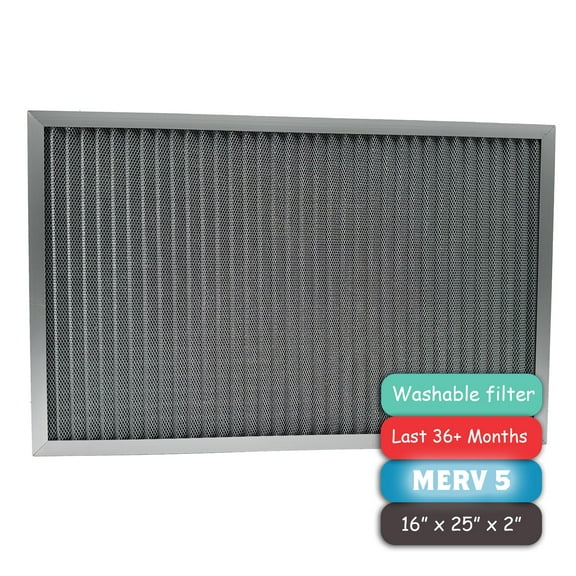 Washable Air Filter(16" x 25" x 2"), Aluminum Electrostatic Air Filter for Furnace and Central Air Conditioner (Actual Size: 15.7" x 24.7" x 1.8")
