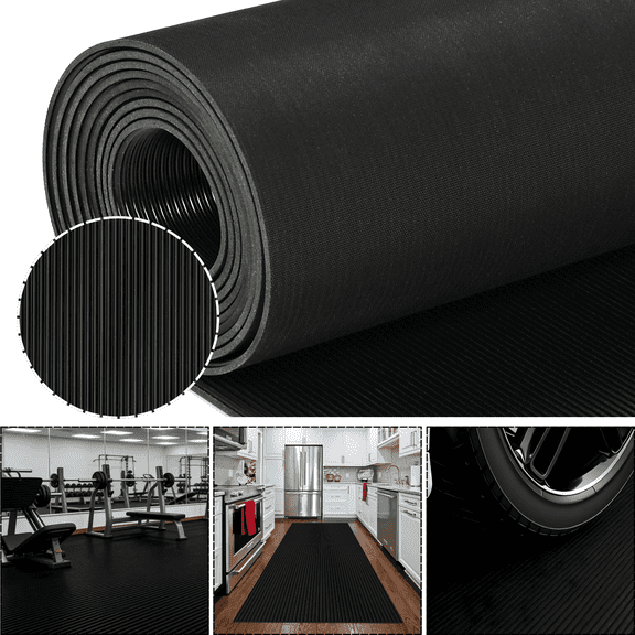 OVYEOFR Corrugated Rubber Floor Mat, 3.3ft x 9.8ft Fine Rib Rubber Mat, Non-Slip Garage Flooring for Indoor Outdoor Floor Protection