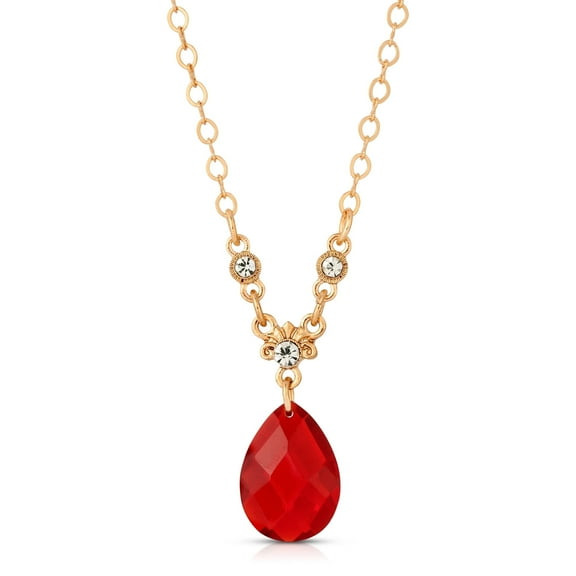 1928 Jewelry Siam Red Teardrop Stone Pendant Necklace For Women 16" 3" Extender