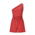 thumbnail image 4 of Usmixi Jumpsuits for Women Fashion One Shoulder Loose Smocked Wide Leg Short Jumpsuits Overalls with Belt Summer Formal Solid Slash Neck Sleeveless Mini Rompers Red xl, 4 of 6