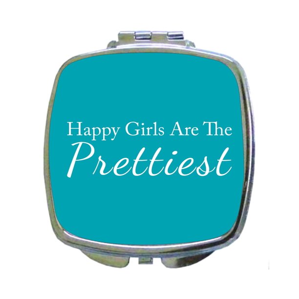 Happy Girls Are the Prettiest Makeup Quote in Blue Compact Square