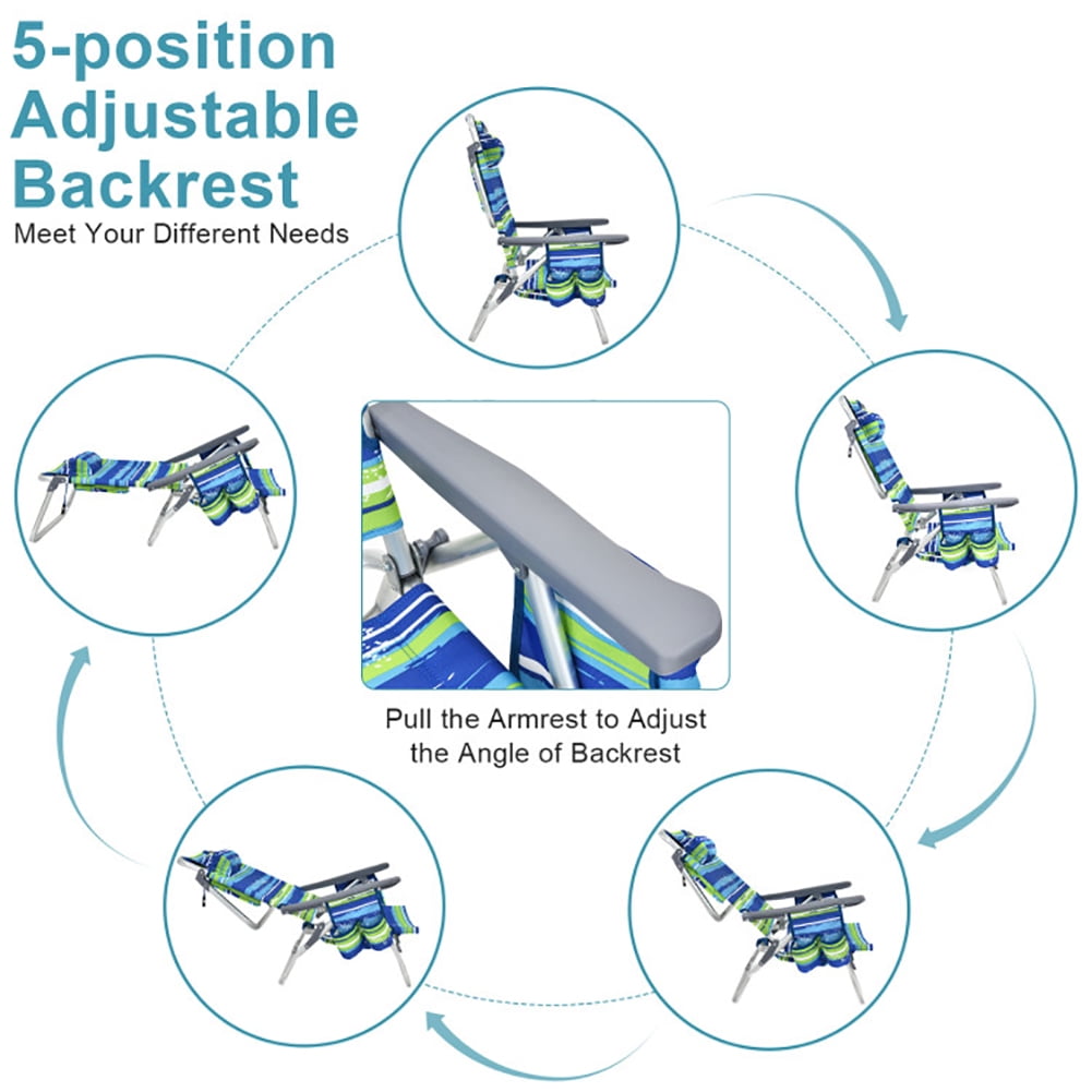 Aimee Lii 2 Packs 5-Position Outdoor Folding Backpack Beach Table Chair Reclining Chair Set, Outdoor Patio Furniture, Blue