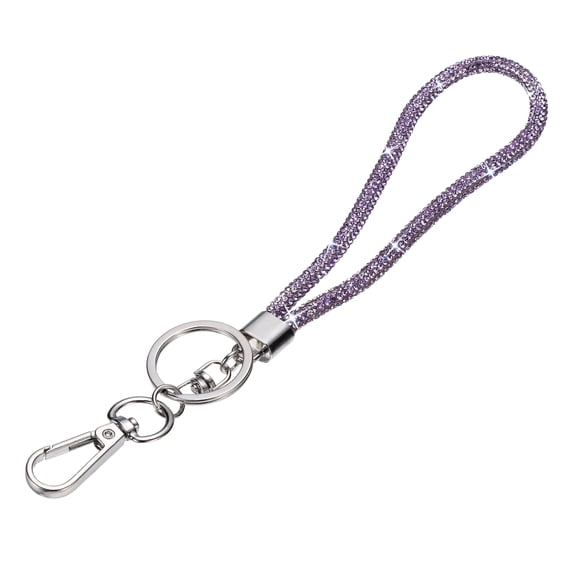 Uxcell Bling Lanyard, 8"/21cm Rhinestone Crystal Lanyard Chain Diamond Wrist Strap Keychain with Metal Clasp & Keyring for Office ID Card Badge Keys Women, Purple