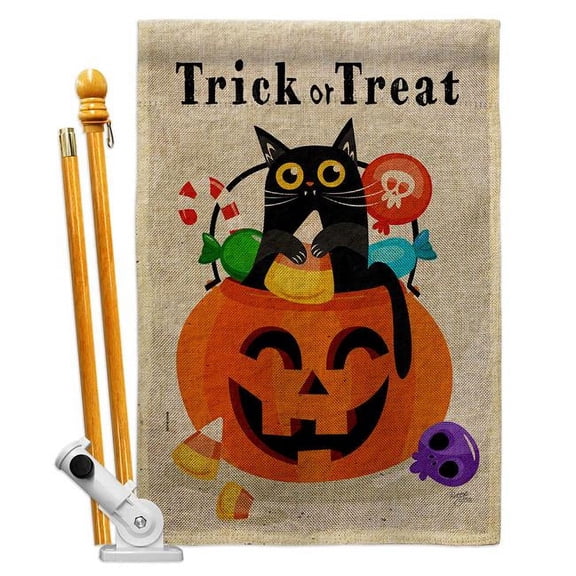 Breeze Decor HS120267-DB Silly Halloween Kitty Falltime 28 x 40 in. Double-Sided Decorative Horizontal Flags for Decoration Banner Garden Yard Gift