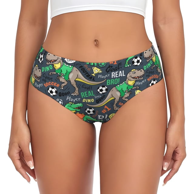 Balery Dinosaur Plays Soccer Ropa Interior de Algodón para Mujer con Dibujo – Braguitas Cómodas y Elásticas, Estilo Clásico-3X-Large