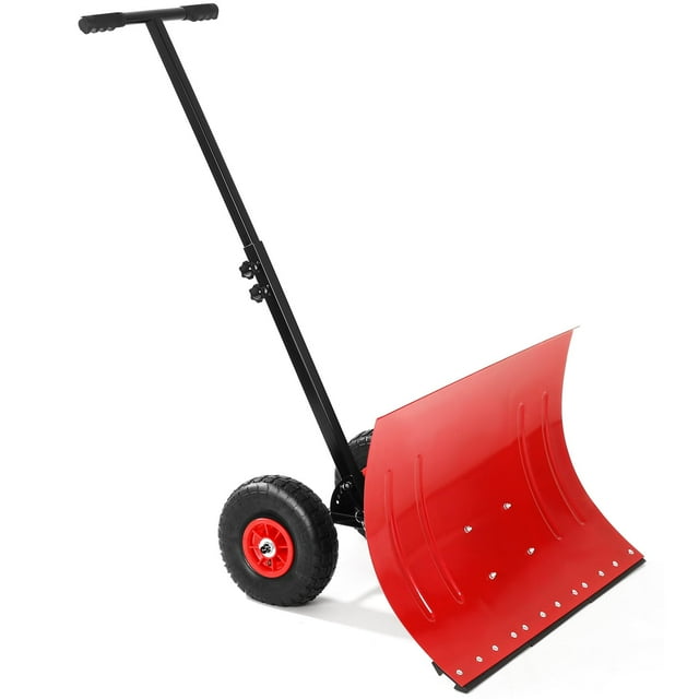 Pelle à Neige avec Roues, Pousse-Neige Robuste pour Entrée, Jardin et Patio, Manche à Angle et Hauteur Réglables Outil de Déneigement – Rouge et Noir, 29,1 x 19,7 Pouces