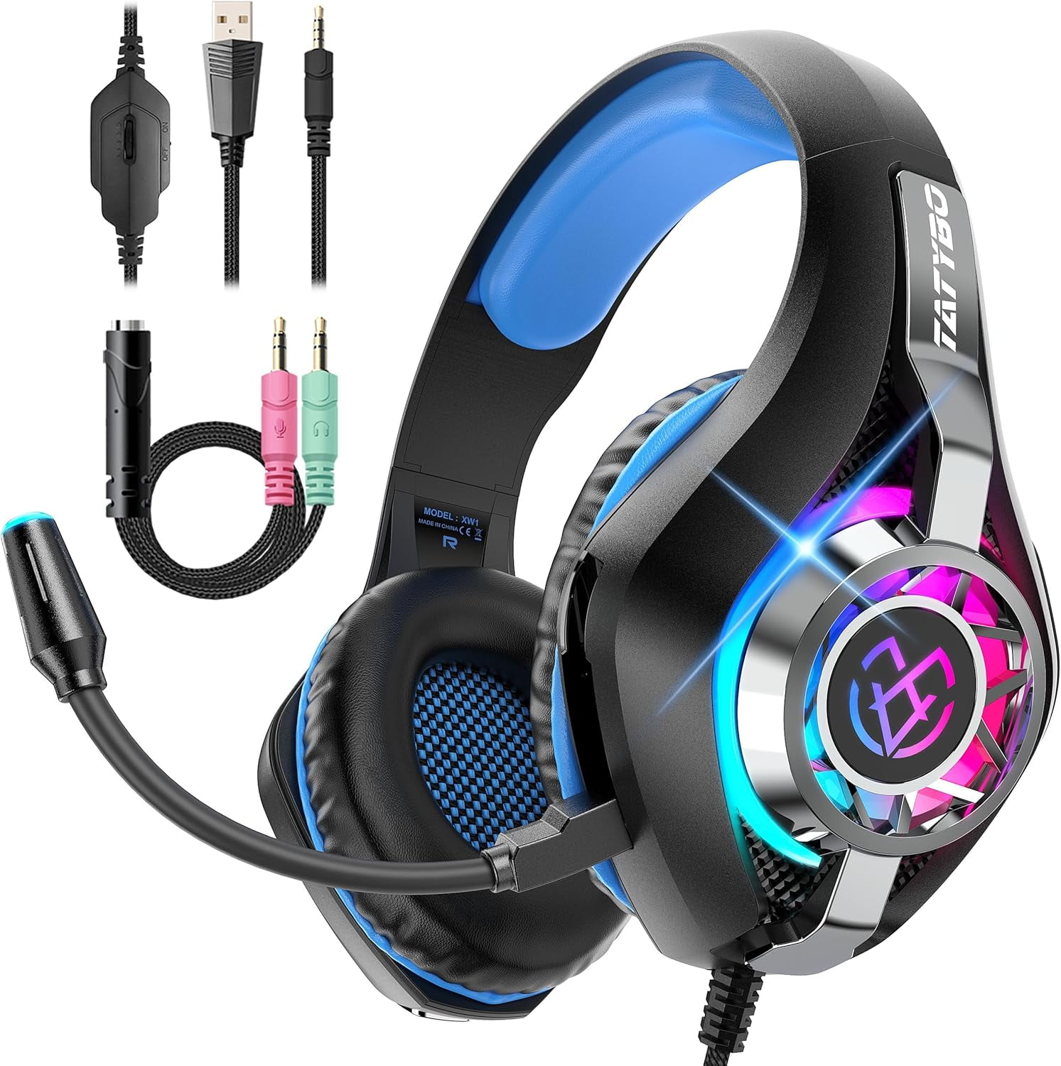 RUNMUS Gaming Headset, 7.1 Surround Sound, Bass Surround, LED