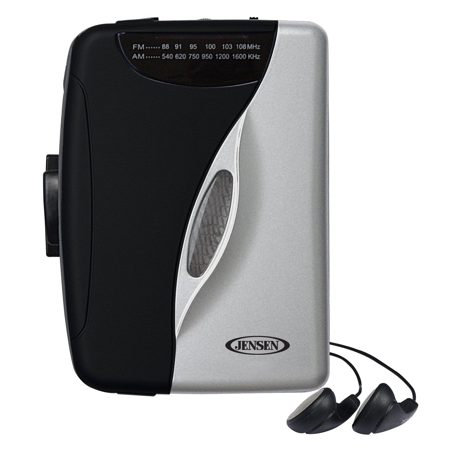 Jensen MR-50 AM//FM Portable Pocket Radio with Earbuds and Volume Control