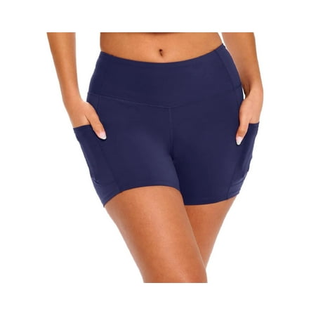 M&M SCRUBS Women s High Waist Yoga Shorts Tummy Control with Deep Pockets (X-Large  True Navy Blue)