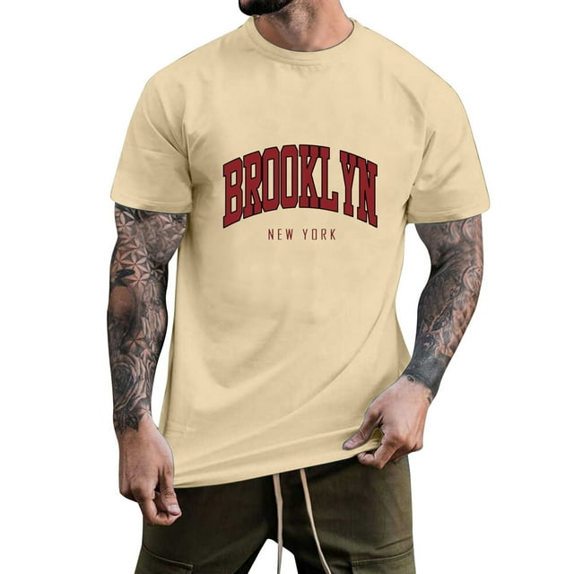 BOBOGOJP Men's Graphic Tees Round Neck Short Sleeve Tops Pullover (Khaki,XXL)