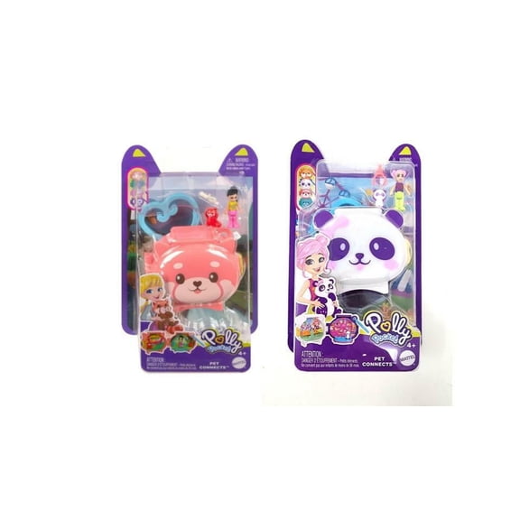 Bundle of 2 | Mattel Polly Pocket Pet Connect Collectible Locket | Red Panda & Orange Locket