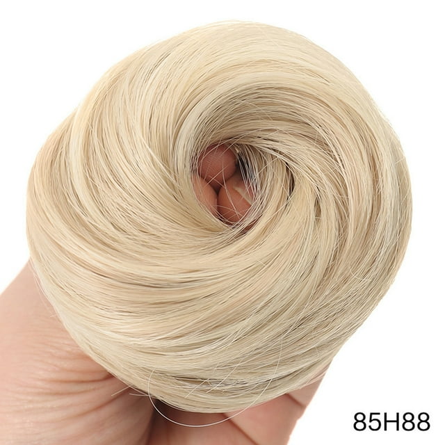Peinado recogido tipo moño despeinado con cabello 100% natural, coleta, coletero, moño rizado natural, postizo con goma elástica para mujer.